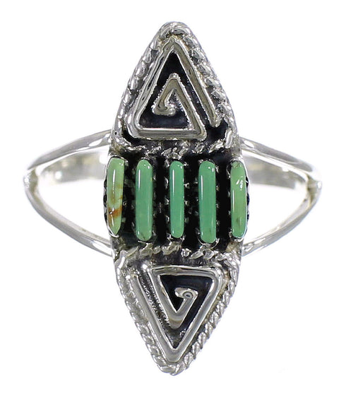 Turquoise Southwest Silver Water Wave Needlepoint Ring Size 7 QX85015